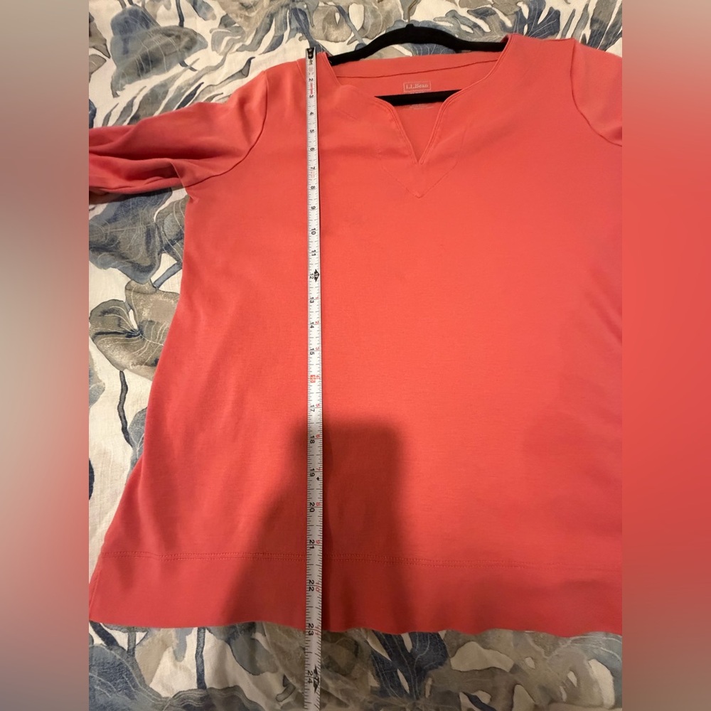 L.L. Bean Women's Supima Cotton 3/4 Sleeve Top in Coral - Picture 6 of 6